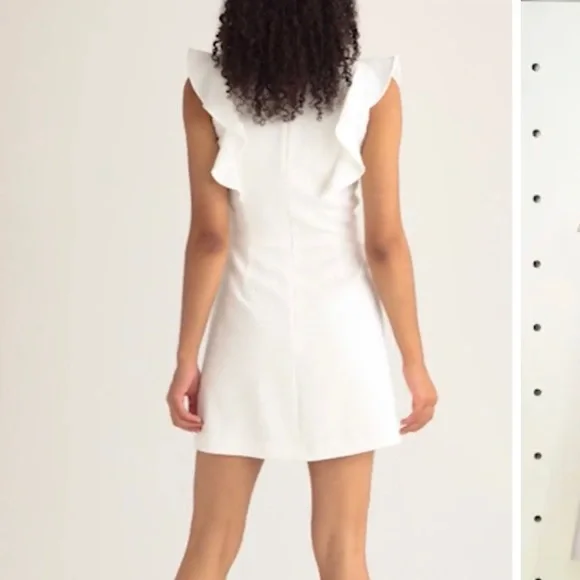French Connection Whisper Ruffle Mini Dress white graduation dress vneck ruffles - Picture 15 of 16